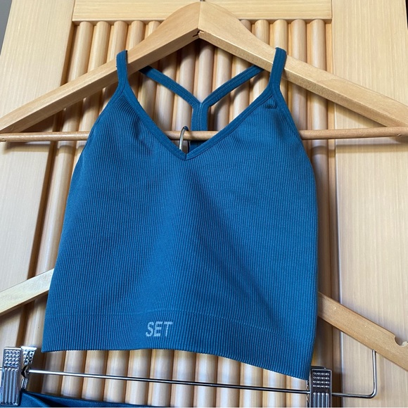 Set active sculptflex ribbed V bra and seamless leggings SET turquoise blue - Picture 5 of 10